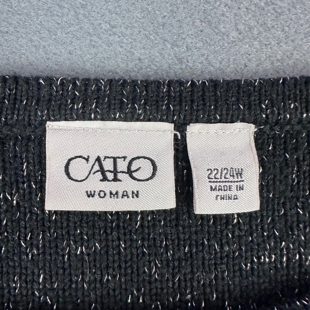 Cato Woman Black Silver Metallic Marled Zipper Shoulder Sweater Plus Size 22/24W - Picture 2 of 7